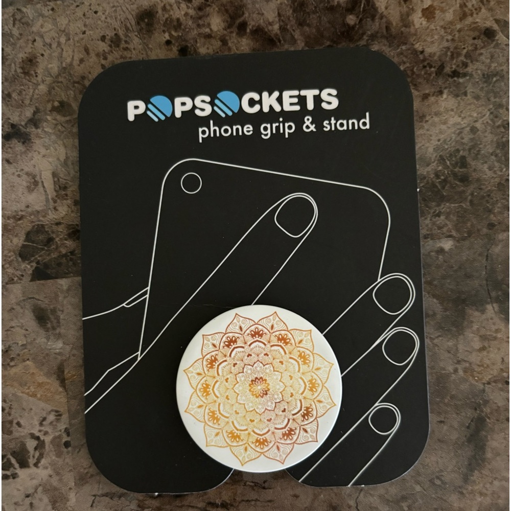 Popsockets Phone Grip & Stand Tan/White Floral Design Cell Phone Accessory New